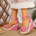 thumbnail image 3 of Rokment Bowknot Wedge High Heels Dressy Sandals for Women Bride Wedding Elegant Casual Suede Bow Espadrilles Platform Chunky Heeled Summer Dress Shoes Pink Size 5.5, 3 of 7