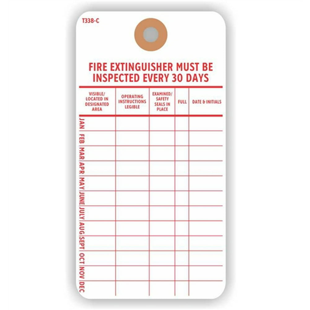 FIRE EXTINGUISHER MONTHLY INSPECTION Tags, 3" x 5.75", White Cardstock