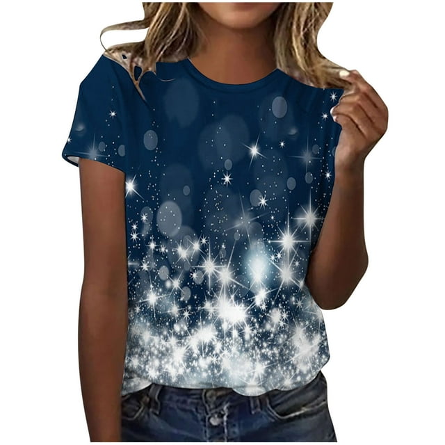 Dealovy T-Shirts pour Femmes Manches Courtes Décontractées Tuniques Imprimées Col Rond Été Blouses Amples Confortables