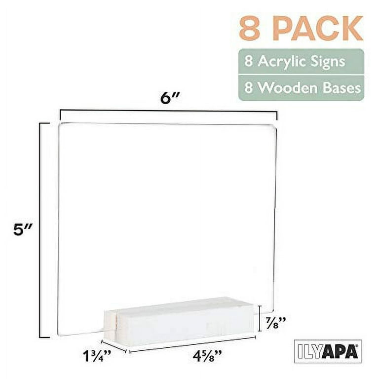 QIFEI Acrylic Sign with Wood Stands, Blank Acrylic Signs with Base, Acrylic  Sheet Holder Stand Wood for Wedding Table Number Holder, Table Display  Stand Signs for Party Events, Office 