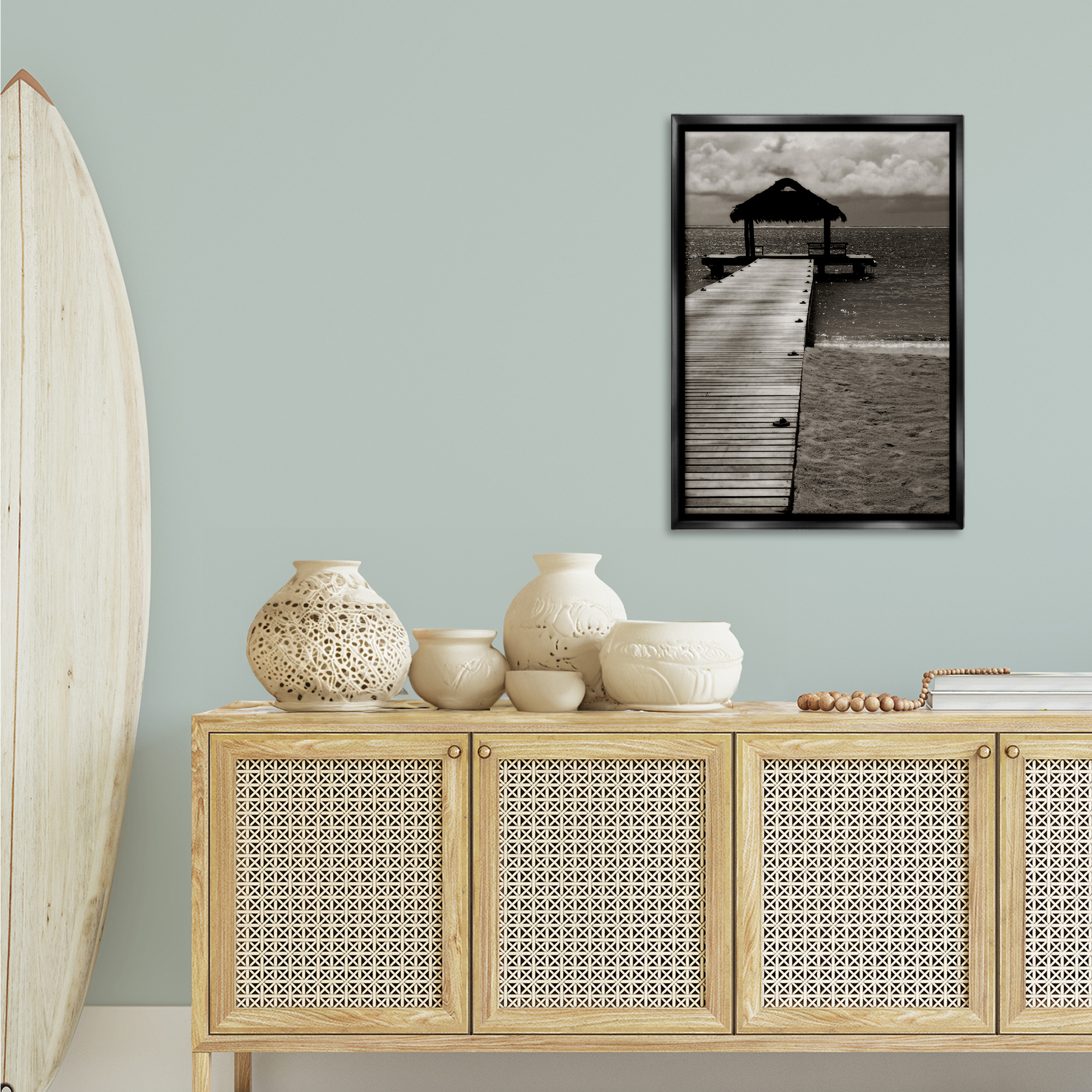 Stupell Industries Covered Jetty Dock Landscape Photography Black Floater Framed Canvas Art Print Wall Art, 21 x 31