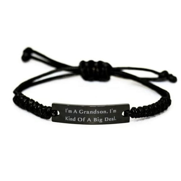 amangny I'm A Grandson. I'm Kind of A Big Deal. Grandson Black Rope Bracelet, Joke Grandson Gifts, Engraved Bracelet for Grandson