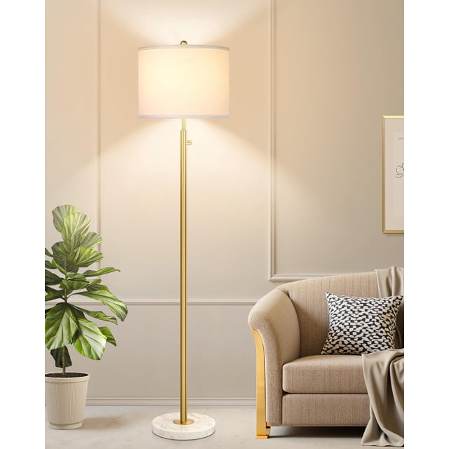 Lámpara de pie Nintiue dorada con base de mármol y LED de 11 W