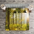 thumbnail image 3 of Ambesonne Forest Quilted Bedspread Set 3 Pcs, Sun Rays Woods Foliage, King Size, Green Yellow Brown, 3 of 3