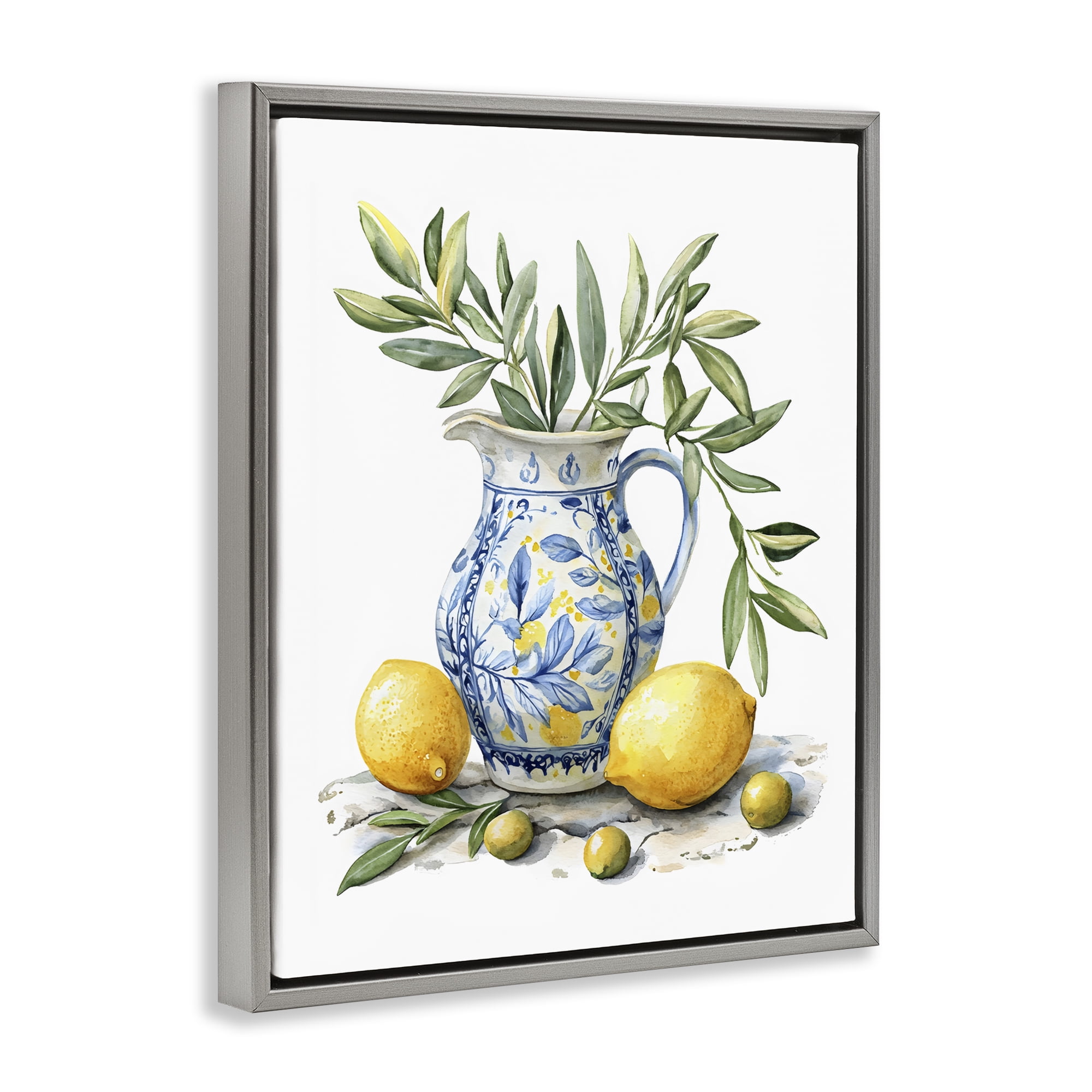 Stupell Industries Lemon & Olive Branch Still Life Gray Framed Floater Canvas Wall Art, design by LSR Design Studio