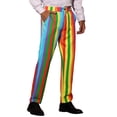 thumbnail image 4 of INSPIRE CHIC Men's Pants Bold Colorful Stripe Regular Fit Flat Front Dress Pants 38 Rainbow Blue, 4 of 5