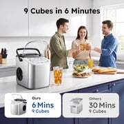 Simzlife Portable Countertop Ice Maker, 26 Lbs/24H, 9 Bullet-Shaped Ice Cubes in 6 Minutes, Self-Cleaning Ice Machine, Stainless Steel