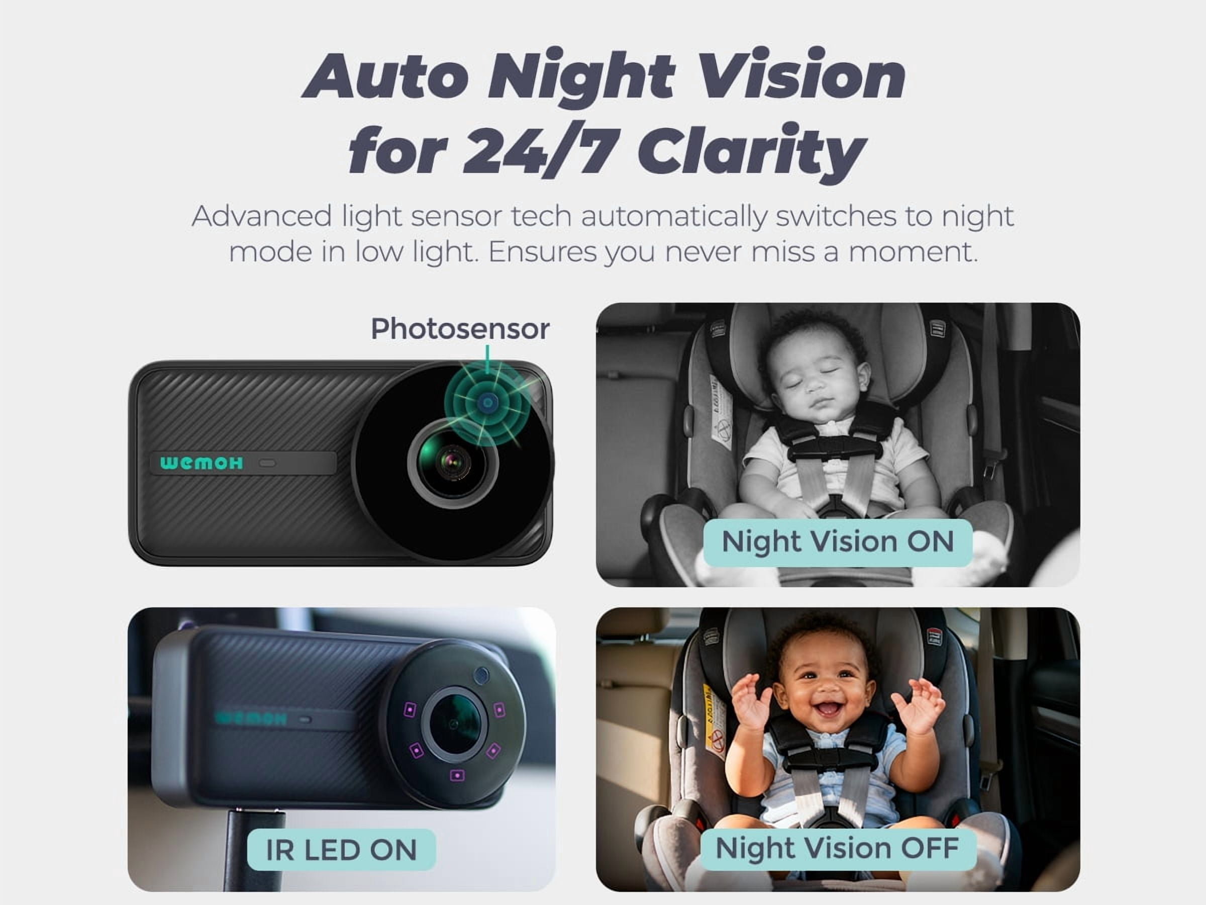 NO.1 Magnetic Baby Car Camera, 5'' 1080P IPS Monitor with Auto Night Vision, 360° Rotation & Zoom/Mirror Modes, USB-Powered Baby Monitor for Rear-Facing Car Seats, Includes Car Charger