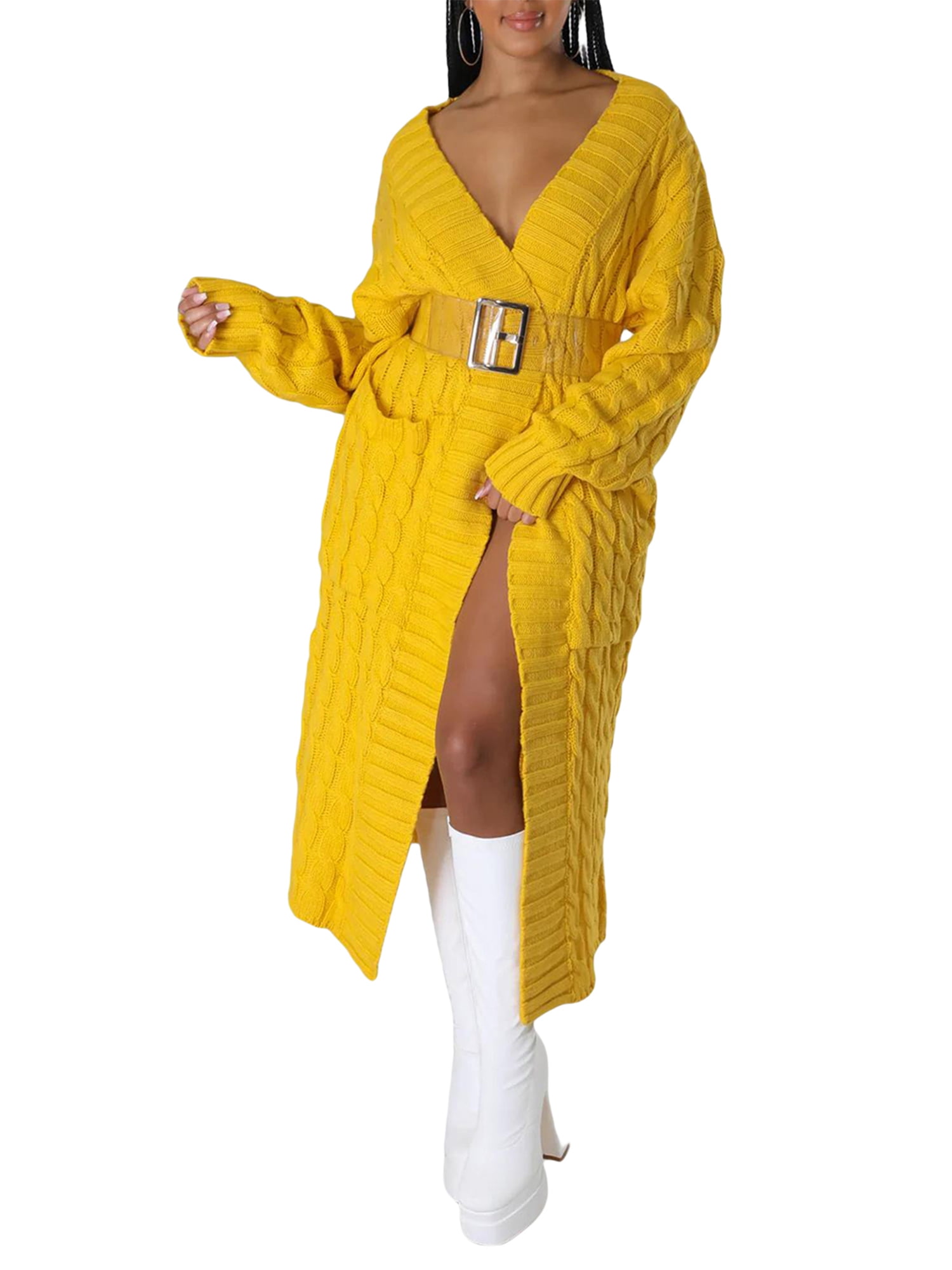 Sunisery Women's Long Cardigan Sweater Coat Solid Cable Knit Open Front