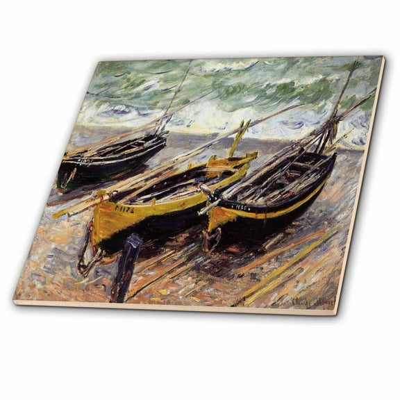 3dRose, Three Fishing Boats, Claude Monet Painting 1885, PD-US, 4 Inch Ceramic Tile