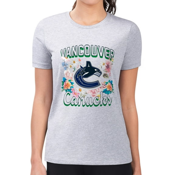 Women's G-III 4Her by Carl Banks Heather Gray Vancouver Canucks Super-Slim Fit Lightweight Flower Logo T-Shirt