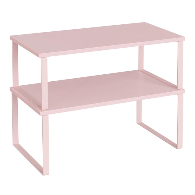 Estante organizador de armario SONGMICS, juego de 2 estantes para encimera de cocina, organizador de cocina, especiero, apilable, expandible, de metal y madera contrachapada, rosa gelatina UKCS025S01