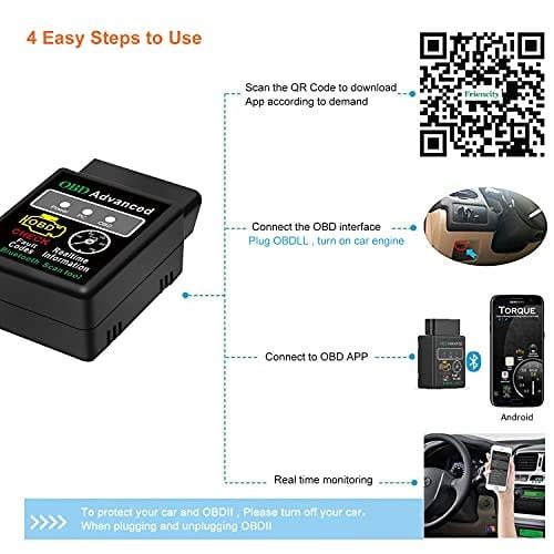 OBD2 Bluetooth Scanner Code Reader for Android Windows, Auto Car Diagnostic  Scan Tool Odb2 OBDII Adapter for Check Engine Light for Torque Pro, OBD