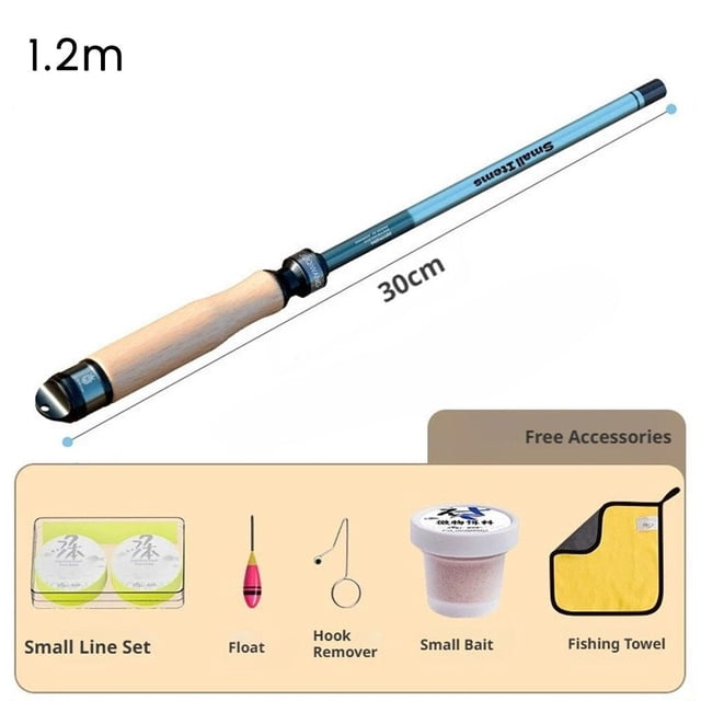 Small Fishing Rod, Light Action Spinning Rod with Solid Wood Handle, 30cm Collapsed Length for Travel, Includes Fishing Line Set and Tools