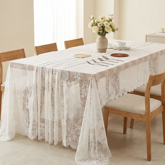 Threns White Lace Tablecloth, 60 X120 Inches Rectangular Vintage Lace Fabric Overlay Dining Tablerunner for Rustic Wedding Bridal Baby Shower Tea Party Home Decorations