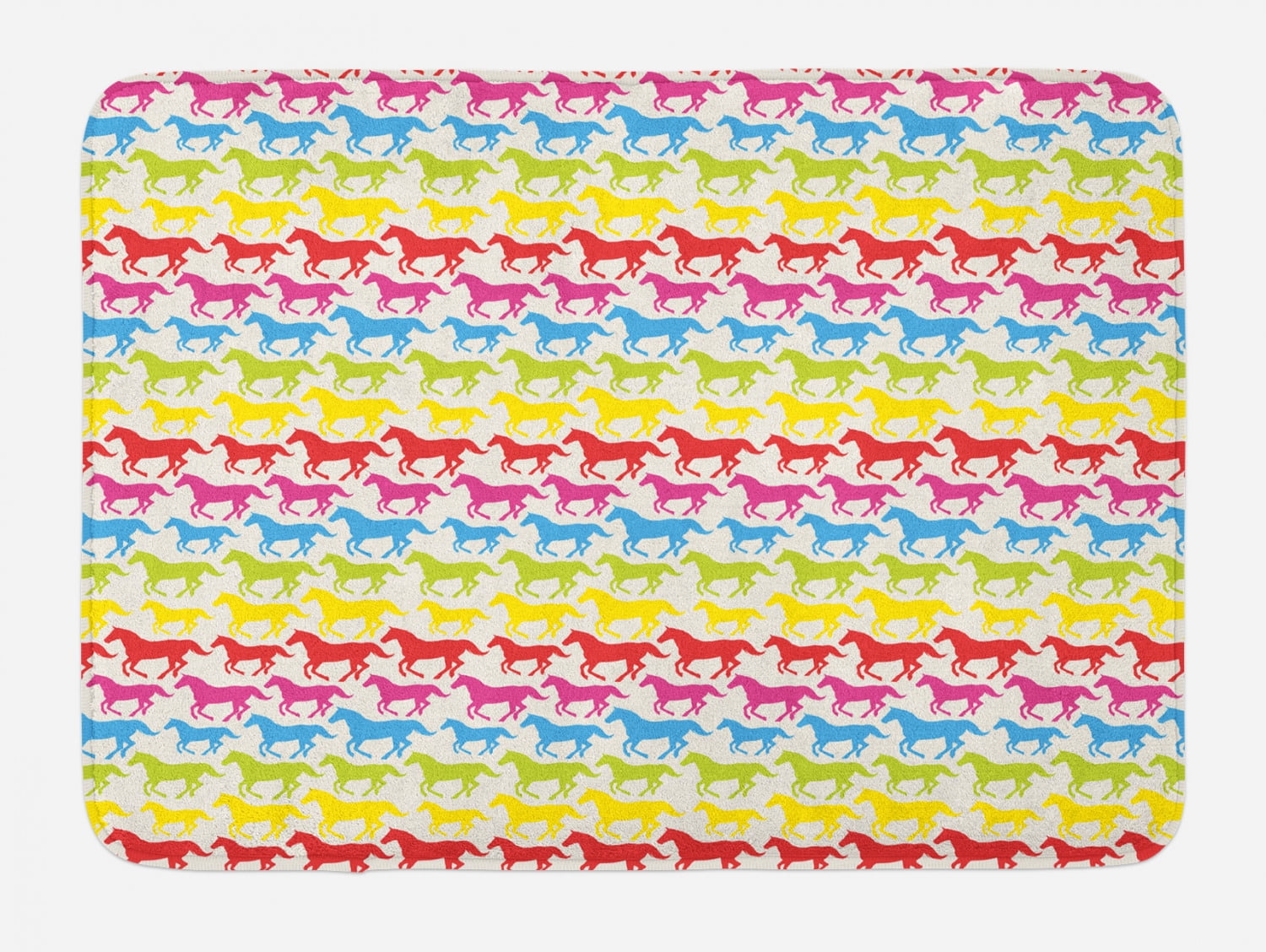 Horses Bath Mat, Rainbow Colors Giddy Up Pony Animal Art Retro Design ...