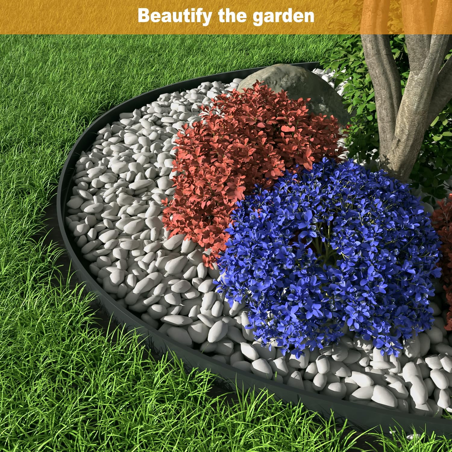 Sherry The Tall Wall No-Dig Landscape Edging Kit includes 32 ft of Lawn Edging and 30 Spikes. This Garden Plastic Edging Border is Perfect for Landscaping, Flower Gardens, and lawns. (Black-32ft)