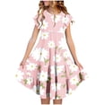 thumbnail image 1 of Zpanxa Robes d'Été pour Filles Manches Courtes Manches Volantées Col Rond Imprimé Floral Taille Poche Robe à Étages Polyester Spandex Rose 8 Ans, 1 of 4