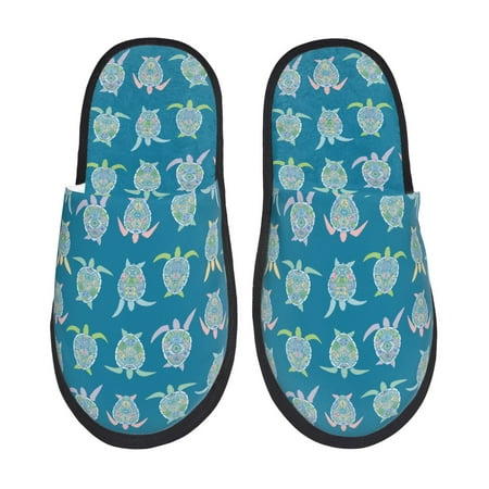 Balery Sea Turtle Slient Indoor Furry Fleece Comfort House Shoes Soft Non-Slip Home Shoes Cotton slippers House Slippers-- Medium