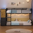 thumbnail image 4 of Bunk Bed Twin Over Twin with 6 Large Fabric Drawers,4 Wooden Storage Bookshelf, Metal Bunk Bed Low Loft Bed with LED Lights,Safety Ladder,Guardrail, Space Saving,Brown, 4 of 13