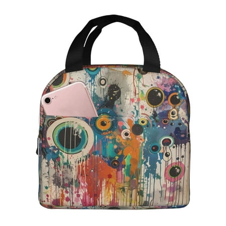 Insulated Lunch Bag for Women Men - Abstract Colorful Dripping Circles Leakproof Cooler Lunch Box for Women Men  Lunch Tote Bags for Work School Picnic Travel