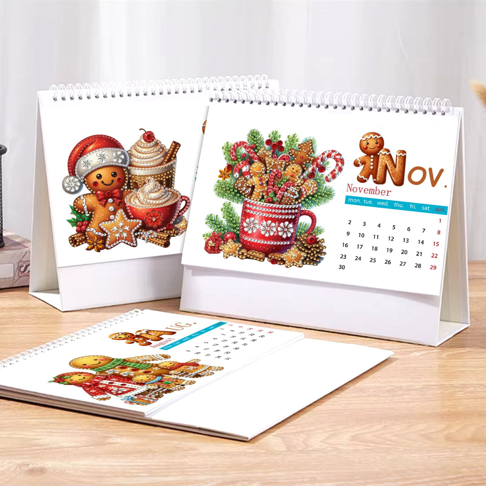 FLOPESN 2026 DIY Diamond Art Painting Desk Calendar,Thick Paper Monthly Flip Tabletop Calendar with To Do List for Home Office Planning-Gingerbread Man
