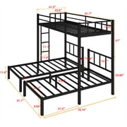 Triple Bunk Bed for 3, Twin Over Twin&Twin Metal Bunk Bed Frame Built-in Table, 3 Bunk Beds Can be Divided into 3 Separate Beds for Bedroom,Black