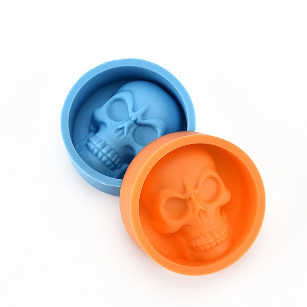 3D Silicone Skull Chocolate Mould Wax Fondant Ice Cube Halloween Party Baking 