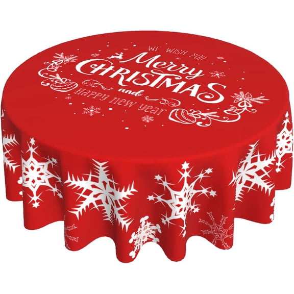 Merry Christmas Tablecloth Round 60 Inch Snowflake Tablecloth Waterproof Polyester Washable Table Cover with Winter Snowflake Pattern Table Cloth for Kitchen Dining Room Christmas Party Picnic Patio