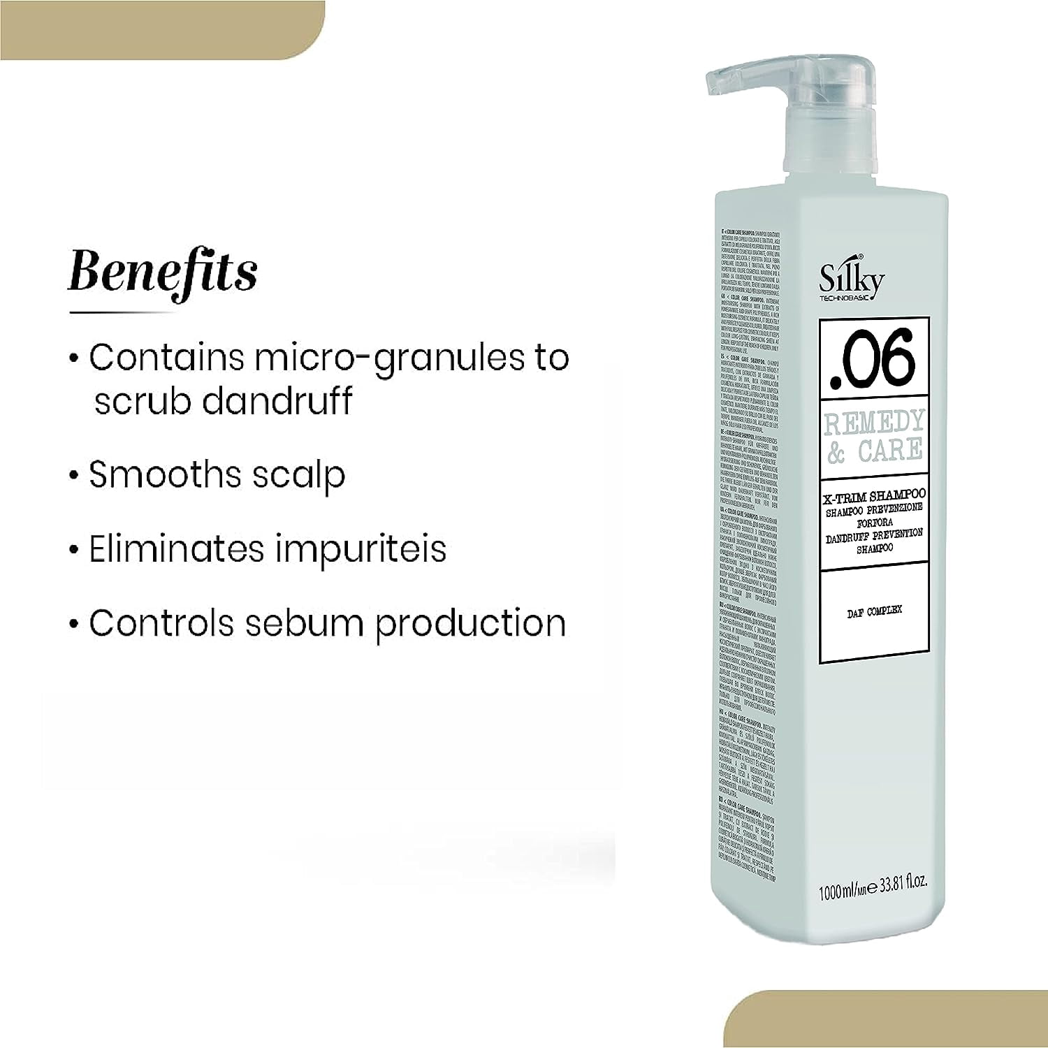 SILKY .06 X-TRIM SHAMPOO ANTI- DANDRUFF with Micro-Granules and Rosemary Extracts for Deep Cleansing and Scalp Balance (1000 ML)/33.8oz