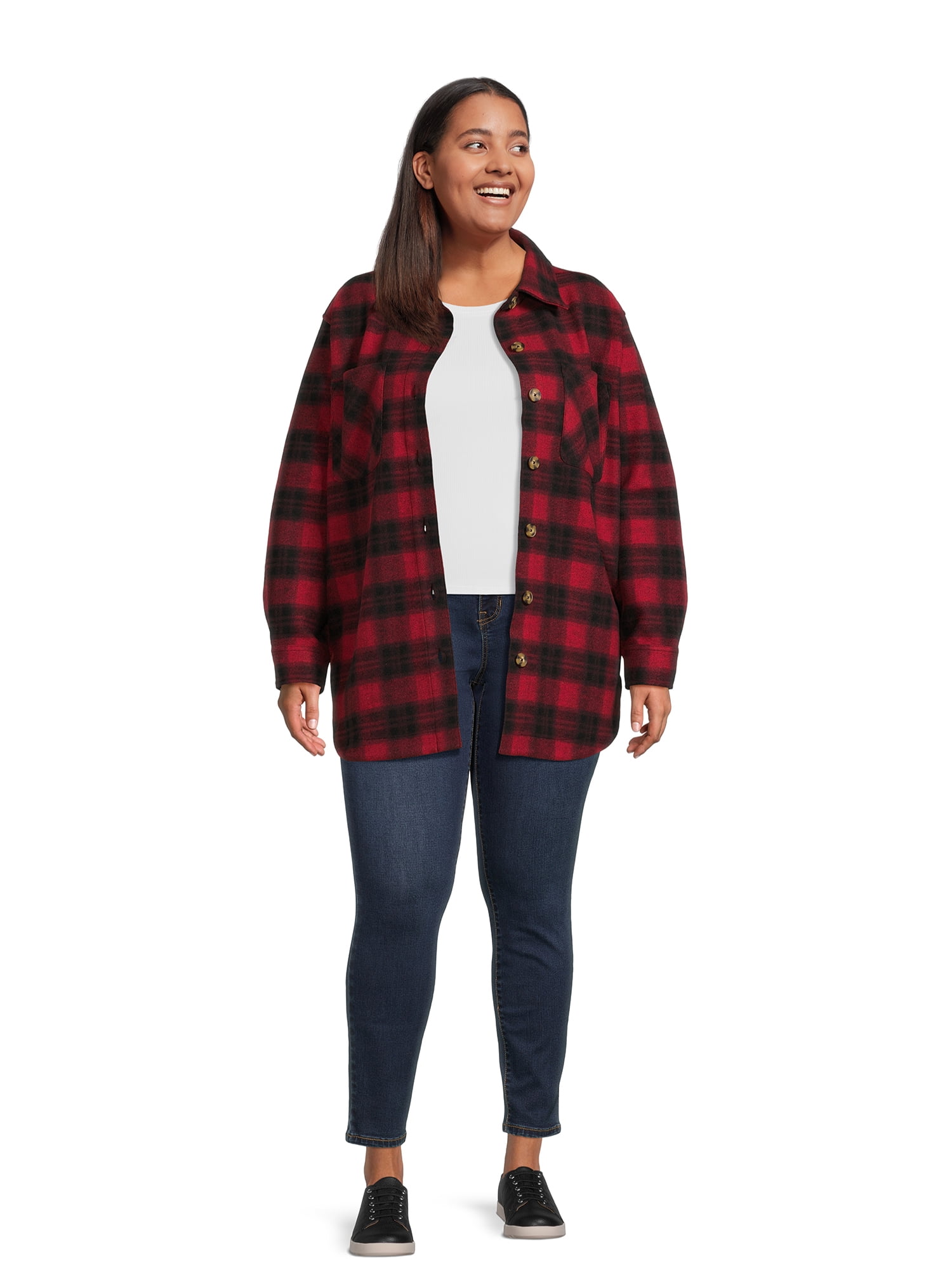 Terra & Sky Women's Plus Size Plaid Button Down Shacket
