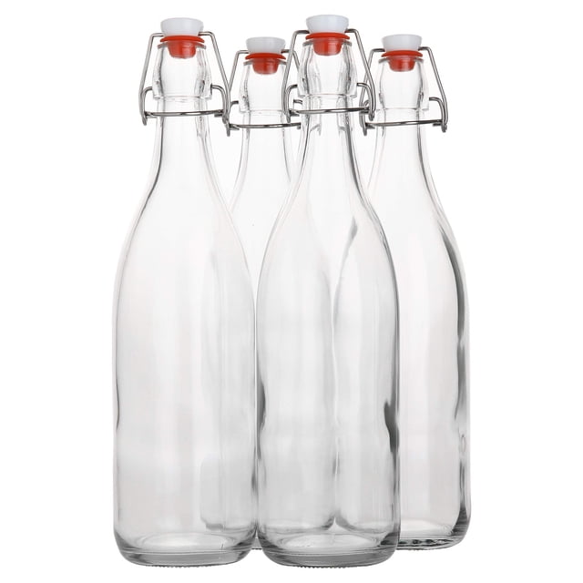 Botella de vidrio AYL con tapa abatible de 1 L, paquete de 4, hermética
