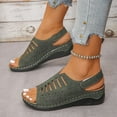 thumbnail image 4 of KEGIRLOM Women Spring/Summer Fashionable And Casual Versatile Solid Color Large Slope Heel Hollow Lightweight Thick Bottom Sandals Green 6.5, 4 of 8
