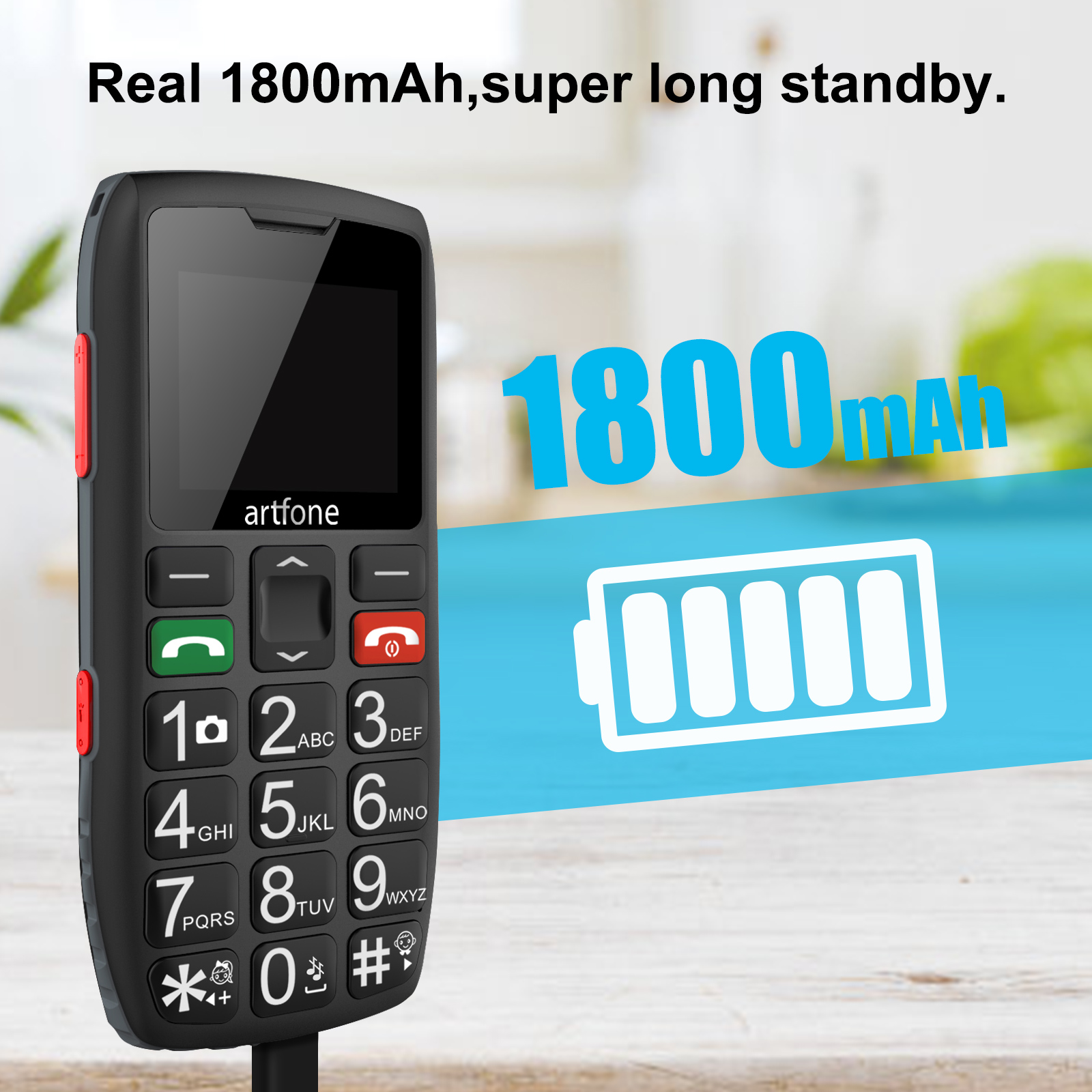 artfone C1+4G VoLTE SIM-Free & Unlocked Mobile Phones, Senior Basic Big Button Mobile Phones C1 4G  for Elderly People with SOS Alarm Call Button,1800mAh Battery, Torch, FM Radio, USB-C, Black