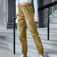 thumbnail image 2 of High Waist Sweatpants Women Trendy Multi Pockets Cargo Pants Solid Hiking Running Workout Capris Pants Khaki,XL, 2 of 7
