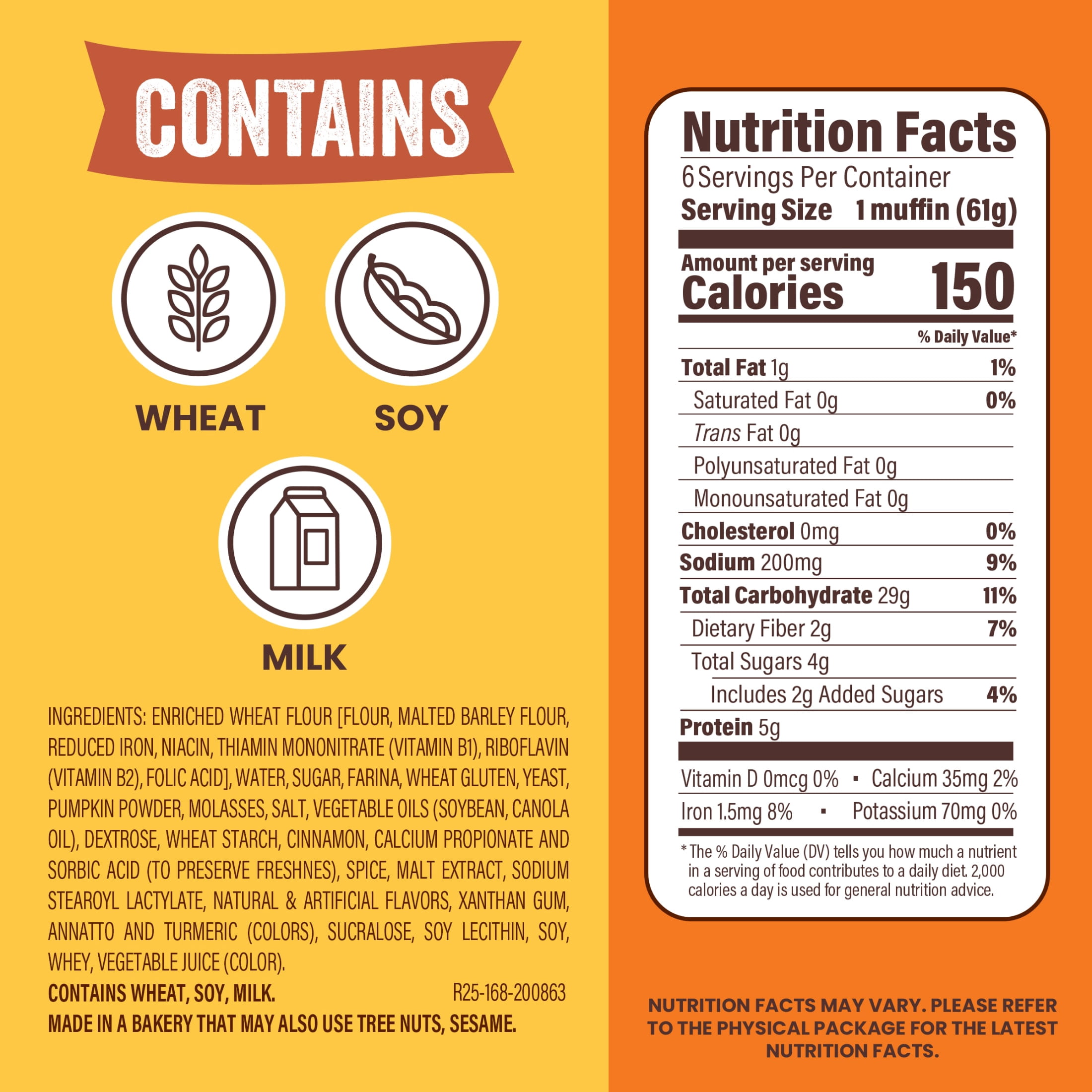 Thomas' Pumpkin Spice English Muffins, 6 count, English Muffins, 12 oz Tray