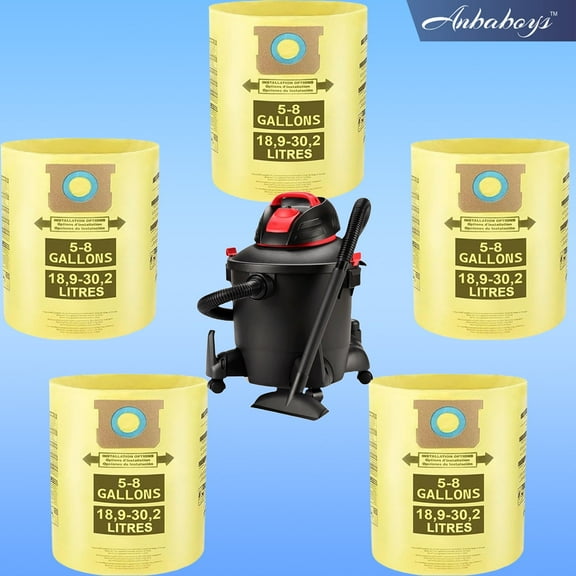 5-8 Gallon High Efficiency Disposable Filter Bags ，Fit Shop-Vac 5-8 Gallon High Efficiency Collection Bag, 5-Pack, 90671