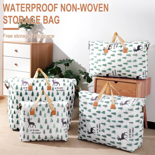 Bolsa de almacenamiento grande con asa - Caja plegable de tela para mantas, colchas, ropa - No tejida, transpirable, organizadora bajo la cama - 80x56cm Extra grande