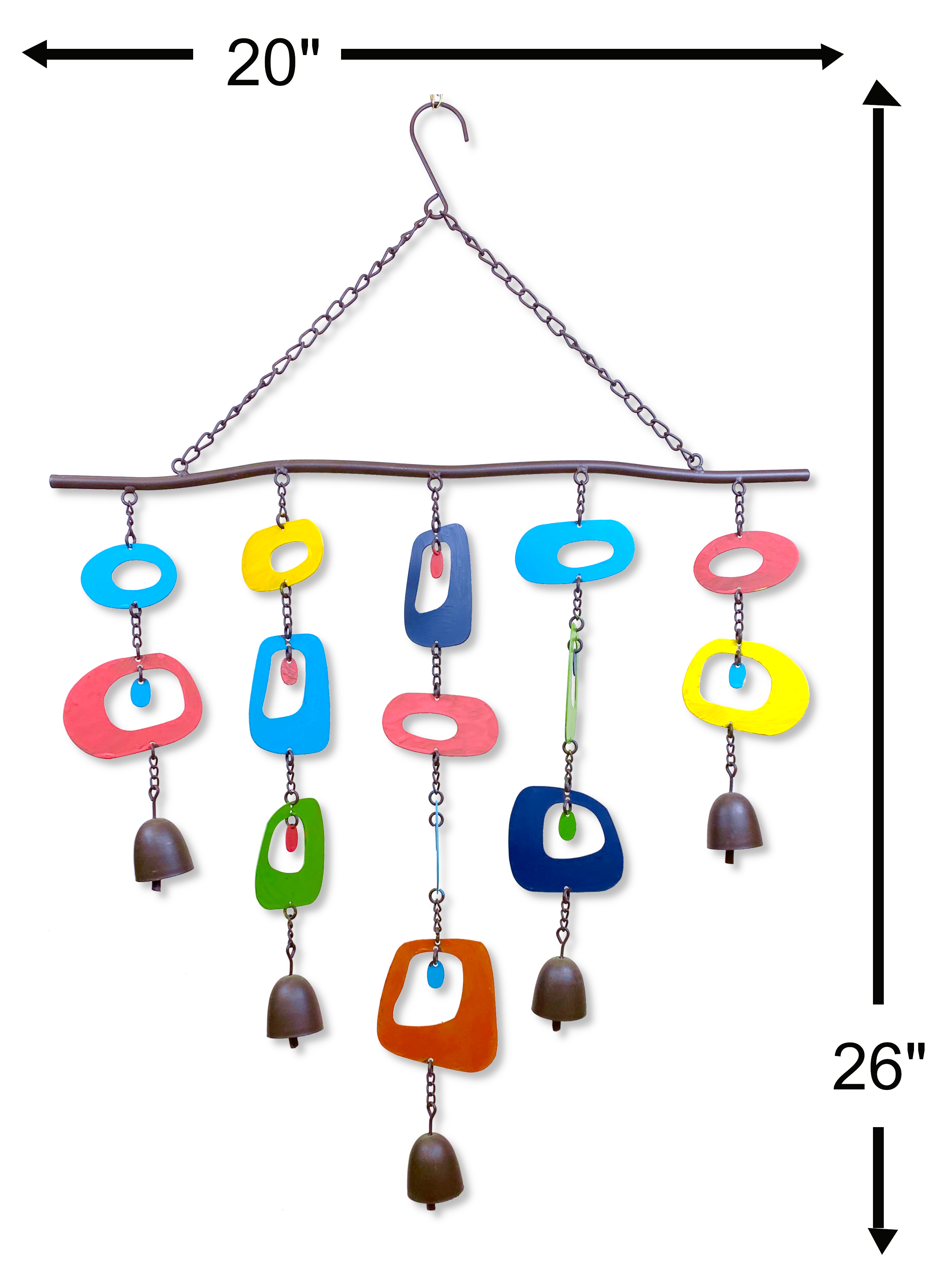 Colorful Wind Chime Bells for Outside – Geometric Metal Art Large Outdoor Hanging Mobile 20” Wide x 26” Long