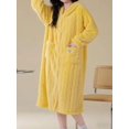 thumbnail image 6 of Womens Mustard Yellow Plush Hooded Bathrobe, Warm Thermal Lined Long, 6 of 6