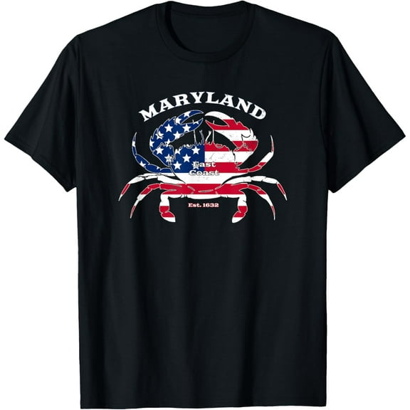 Blue Crab Maryland Novelty Patriotic USA American Flag Pride T-Shirt