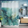 thumbnail image 2 of Abstracts Marble No Hook Shower Curtain with Snap in Liner Teal Green Glod Ombre Stone Crack Texture Waterproof Bathroom Shower Curtain with See Through Top Window for Bathtub 60" x 72", 2 of 9