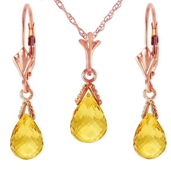 Galaxy Gold 14k Rose Gold Jewelry Set: Natural Briolette Citrine 24" Pendant Necklace and Dangle Earrings