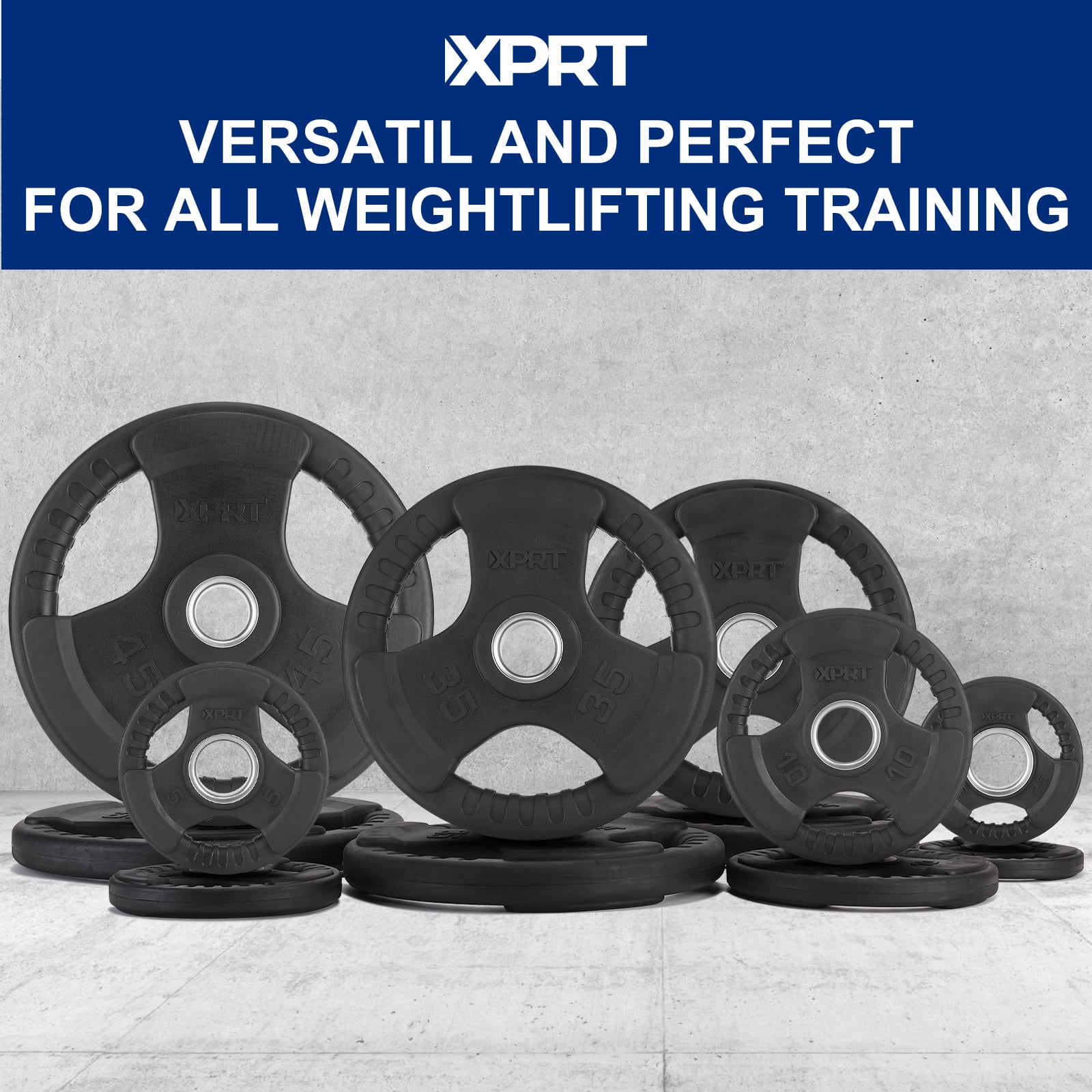 XPRT Fitness Olympic 2-Inch Grip Rubber Coated Weight Plates for Weightlifting,5LB Pair