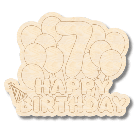 Unfinished Wood Etched 7th Birthday Balloons Shape | Paint By Line Crafts 7" / 1/4"