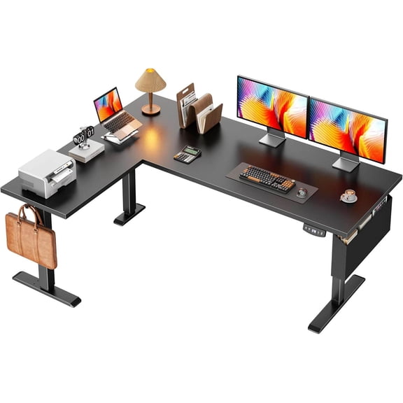 L-Shaped Electric Standing Desk, Adjustable Height Sit-to-Stand with Memory Presets, Reversible Computer Table for Home Office, Work and Study, Black