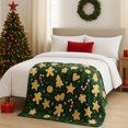 thumbnail image 3 of Holiday Christmas Fleece Throw Blanket- 60 x 50 Plush Green, Gold Gingerbread Men, Stars & Candy Cane Design Cozy Accent for Sofa Couch Chair Bed or Dorm, 3 of 4