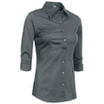 thumbnail image 2 of J. METHOD Women's Button Down Shirt 3/4 Sleeve Roll Up Stretch Collar Office Work Formal Casual Basic Blouse Top, 2 of 5
