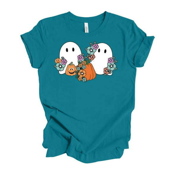 Halloween Tee, Cute Ghosts with Pumpkins and Flowers, Ghosts design, premium unisex shirt, 6 color choices