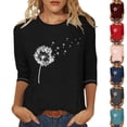 thumbnail image 1 of Économies d'Automne! Chemises pour Femmes Habillées Décontractées, Chemises à Manches 3/4 pour Femmes, Tuniques à Manches Courtes Grande Taille pour Femmes, T-shirt Imprimé Mode Boho à Manches 3/4 Col Rond Hauts Décontractés, 1 of 4